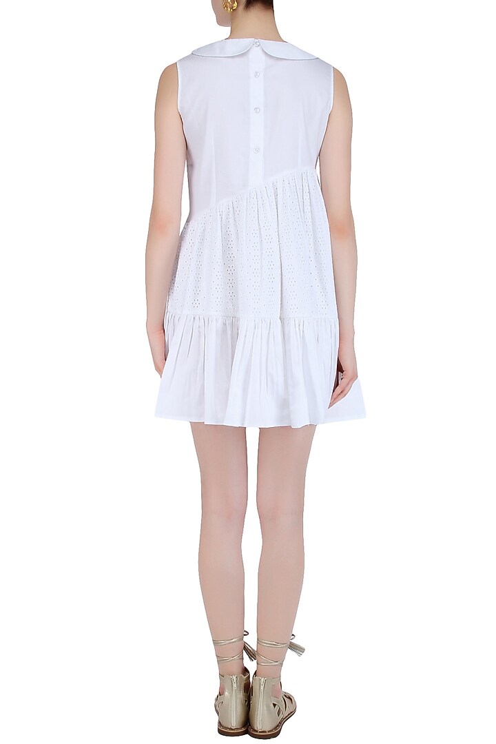 White triple panelled gathered short dress available only at Pernia's Pop Up Shop.