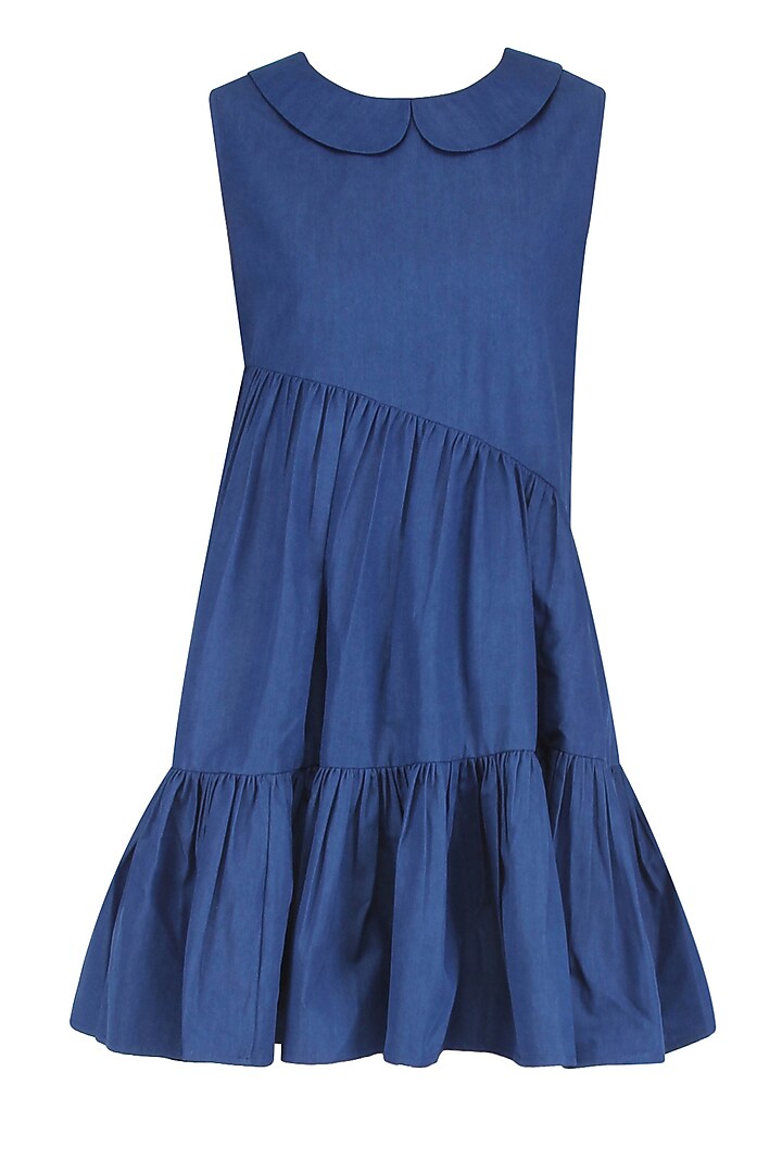 Blue Layered Lace Trim Dress by Ankita