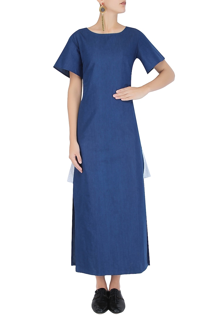 Blue side split maxi dress available only at Pernia's Pop Up Shop.