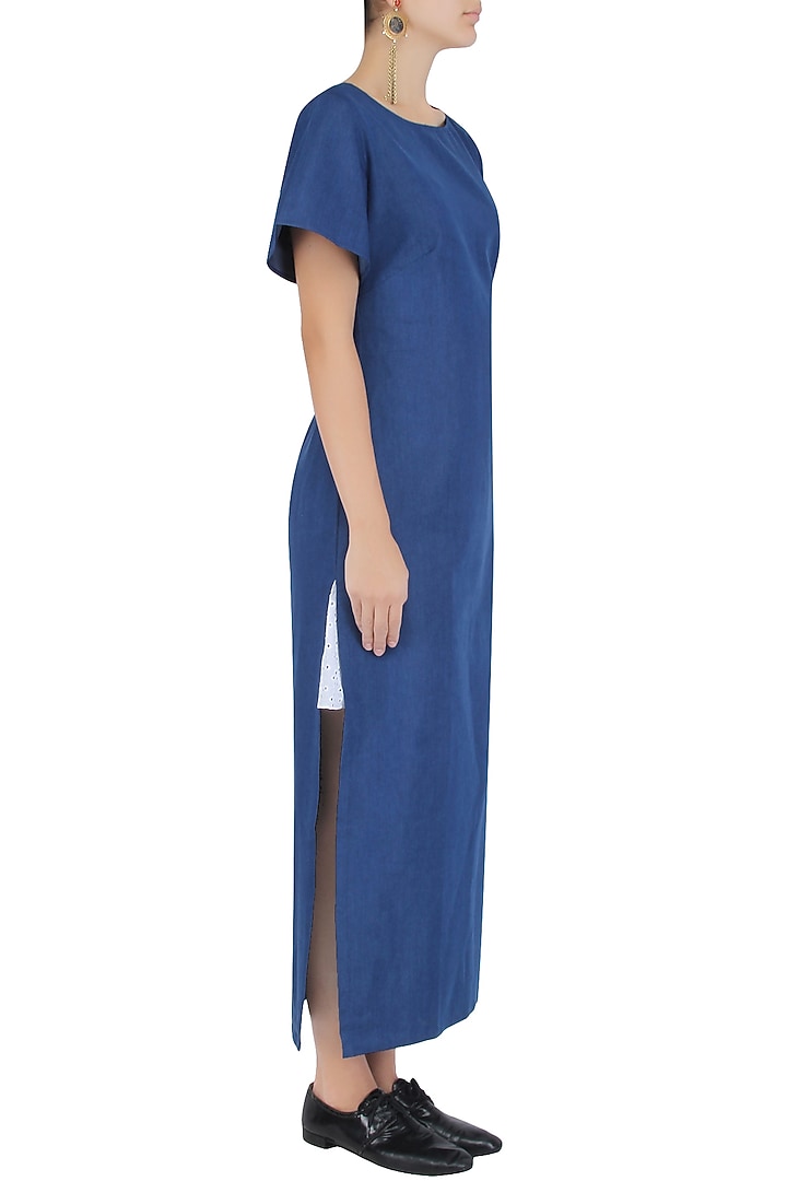 Blue side split maxi dress available only at Pernia's Pop Up Shop.