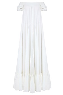 Off white off shoulder ruched maxi dress available only at Pernia's Pop ...