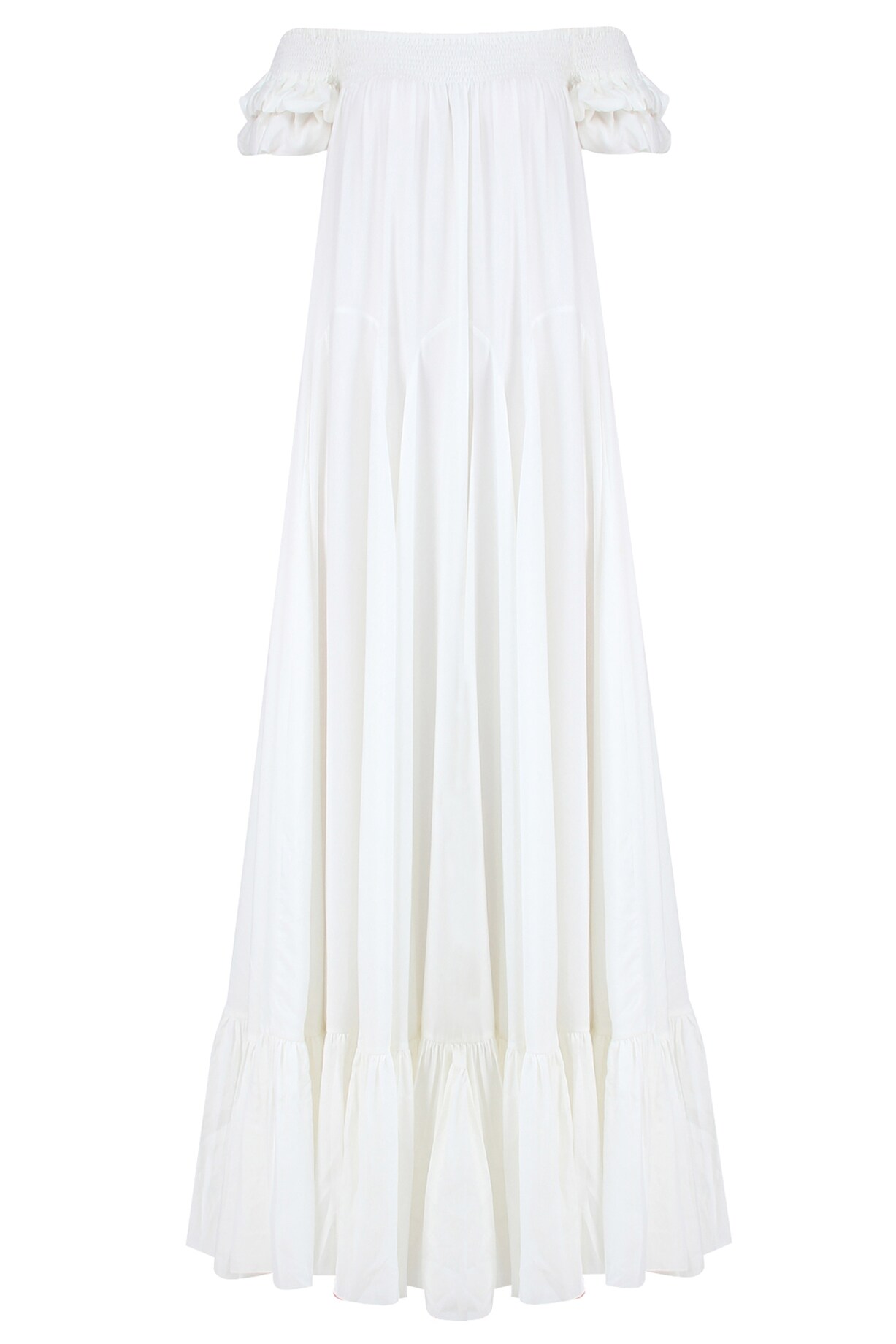 Off-Shoulder Ruched Maxi Dress with Strap Accent - White main image 1