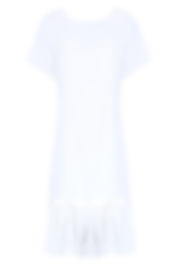 White Deconstructed Hem Shift Dress by Ankita