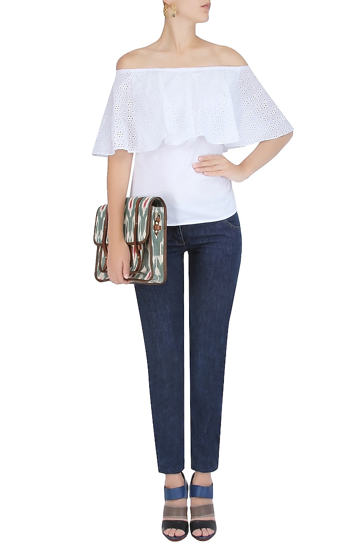 White off shoulder ruffled lace trim top available only at Pernia's Pop Up Shop.