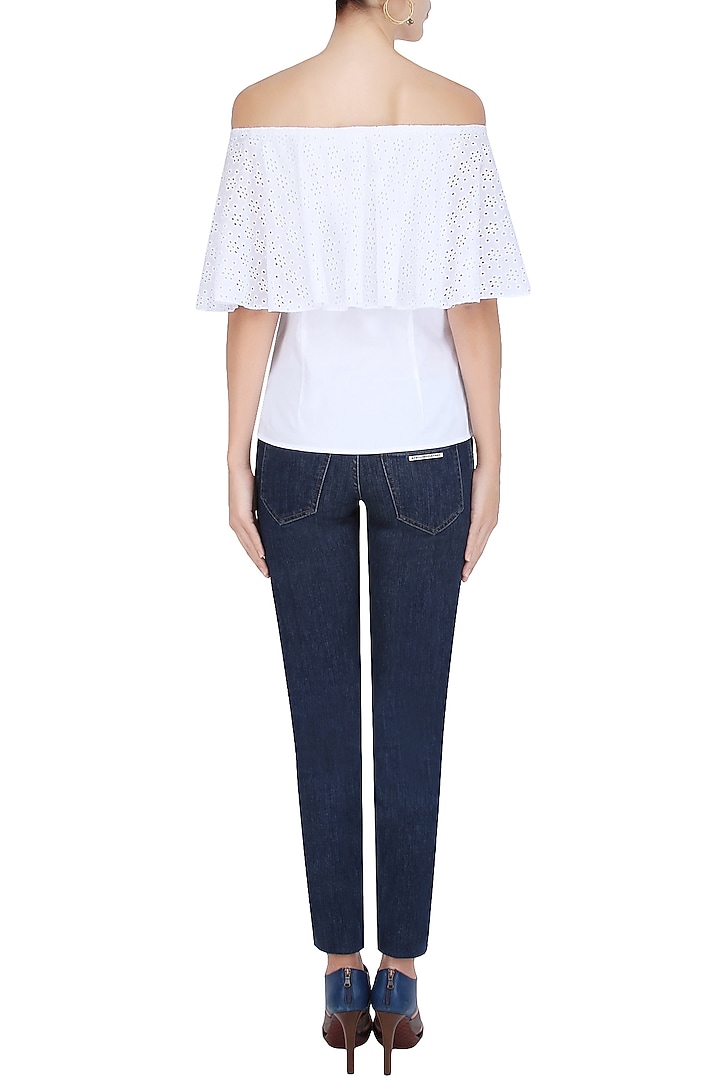 White off shoulder ruffled lace trim top available only at Pernia's Pop Up Shop.