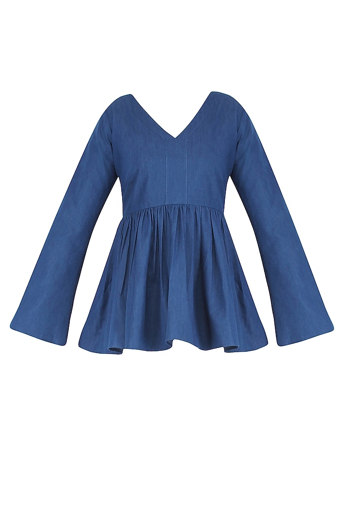 Blue V neck beller top available only at Pernia's Pop Up Shop.