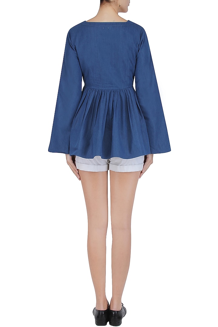 Blue V neck beller top available only at Pernia's Pop Up Shop.
