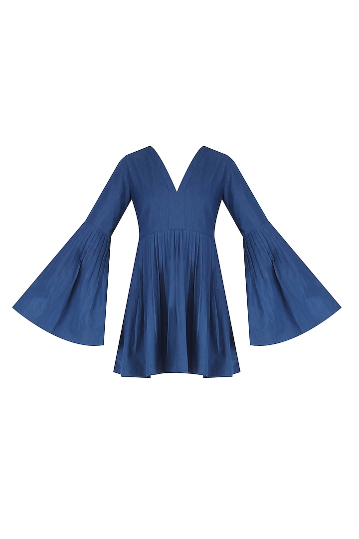 Blue Pleated Beller Dress by Ankita