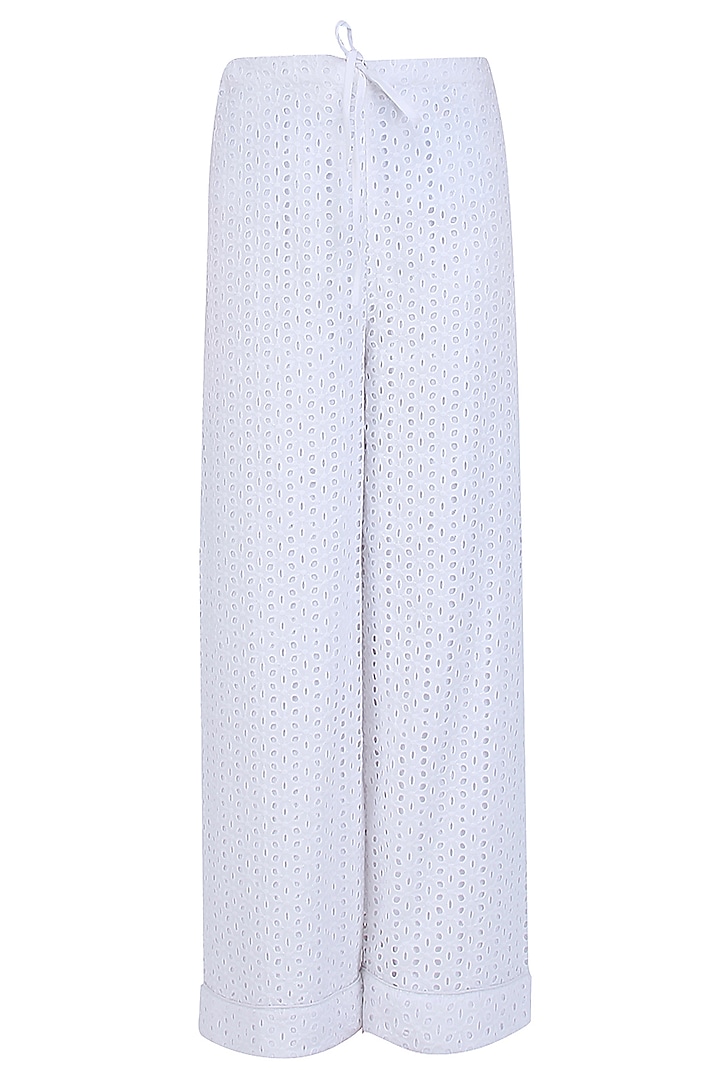 White Lace Straight Fit Pyjama Pants by Ankita