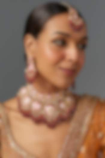 Gold Finish Kundan Polki & Red Stone Choker Necklace Set by Aitihya at Pernia's Pop Up Shop