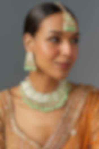 Gold Kundan Polki & Aqua Stone Choker Necklace Set by Aitihya at Pernia's Pop Up Shop