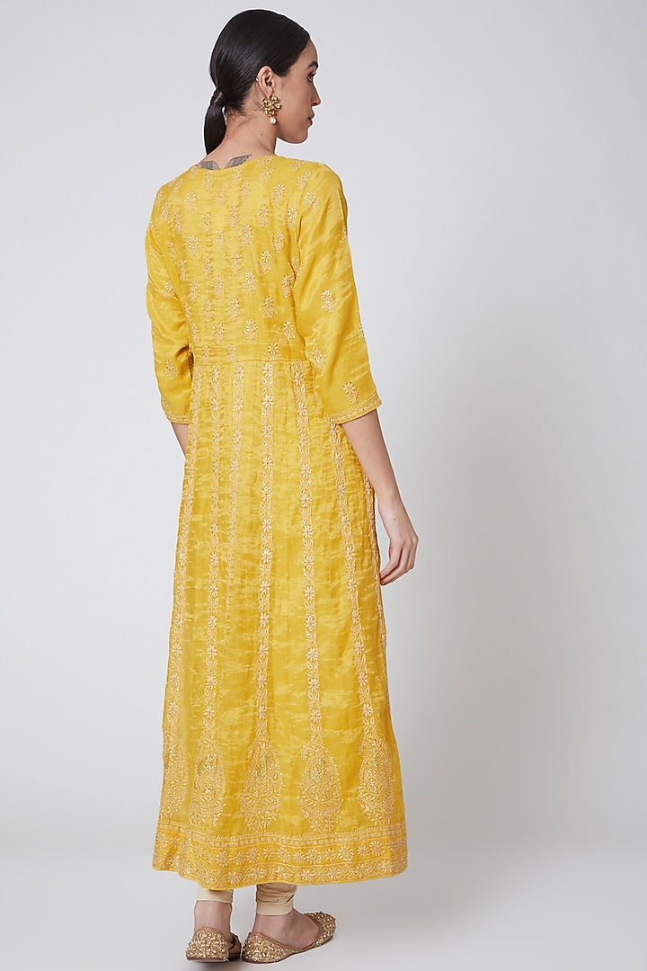 Yellow Embroidered Wedding Anarkali Set by Anshikaa Jain at Pernia's Pop Up Shop