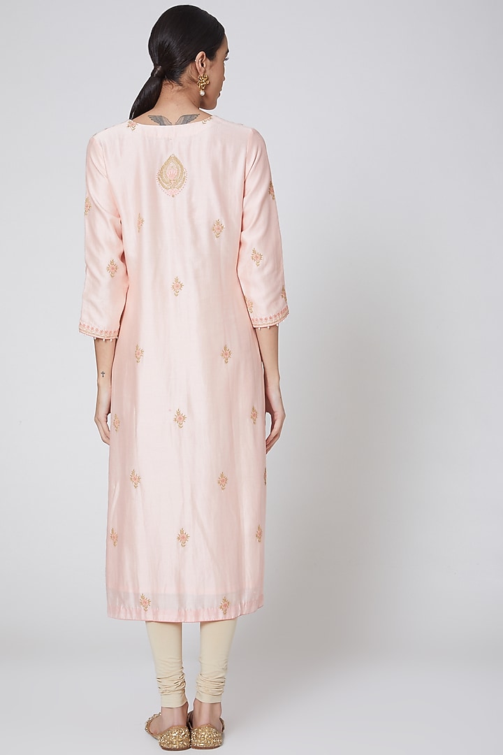 Blush Pink & Beige Embroidered Kurta Set by Anshikaa Jain at Pernia's Pop Up Shop