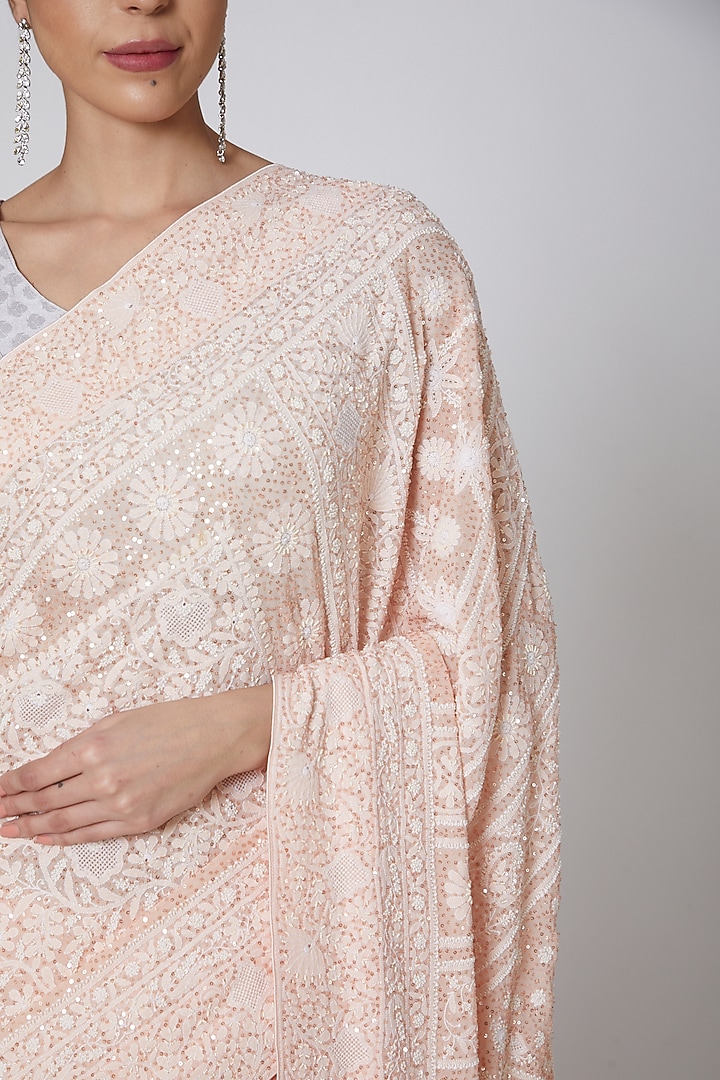 Peach Embroidered Bridal Saree Set by Anshikaa Jain at Pernia's Pop Up Shop
