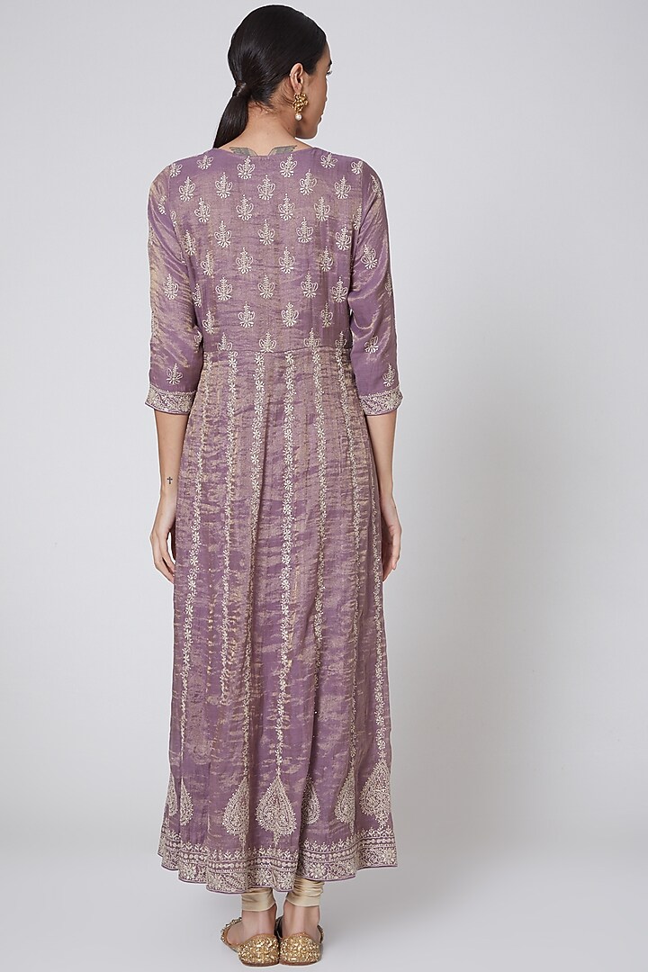 Purple & Beige Embroidered Wedding Anarkali Set by Anshikaa Jain at Pernia's Pop Up Shop