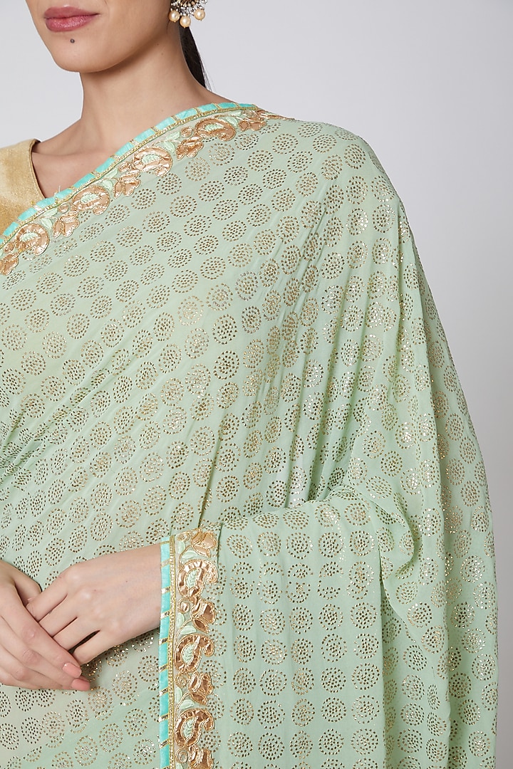 Peach & Mint Green Embroidered Bridal Saree Set by Anshikaa Jain at Pernia's Pop Up Shop