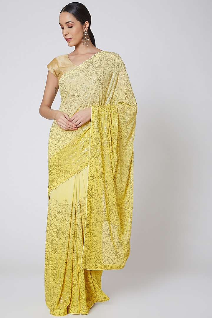 Yellow Embroidered Saree Set by Anshikaa Jain