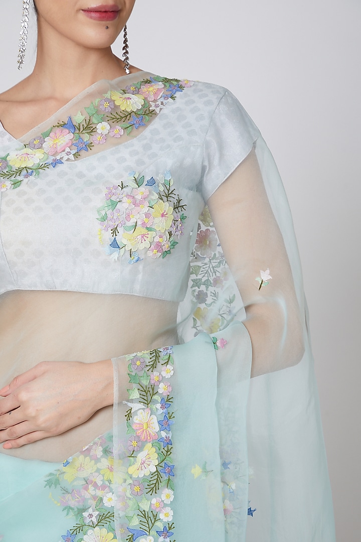 Mint Green Embroidered Reception Saree Set by Anshikaa Jain at Pernia's Pop Up Shop