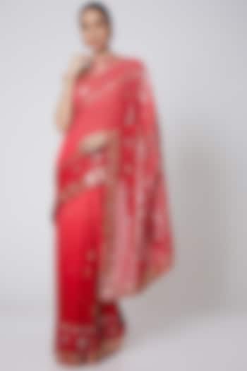 Red Mukaish Embroidered Saree Set by Anshikaa Jain
