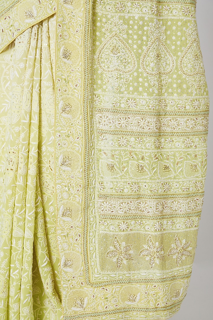 Yellow Chikankari Embroidered Bridal Saree Set by Anshikaa Jain at Pernia's Pop Up Shop