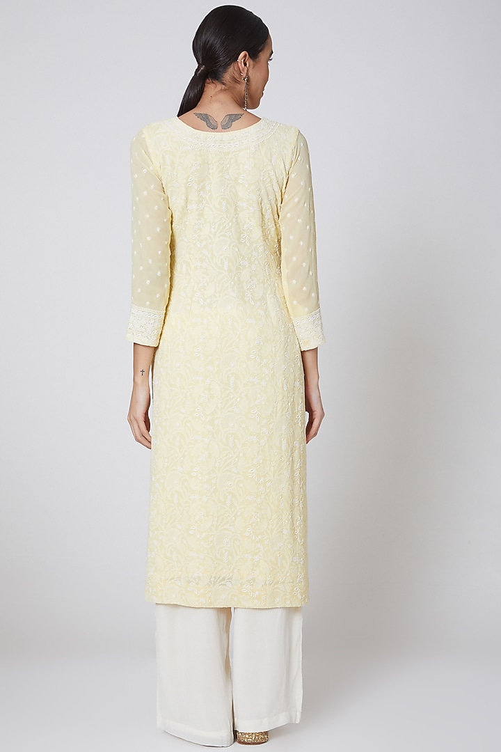 Yellow & White Embroidered Kurta Set by Anshikaa Jain at Pernia's Pop Up Shop