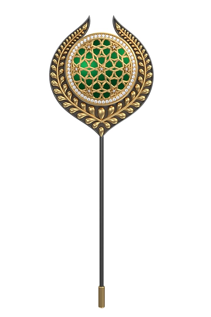 Gold Plated Green CZ Diamond Handcrafted Lapel Pin by AJAH