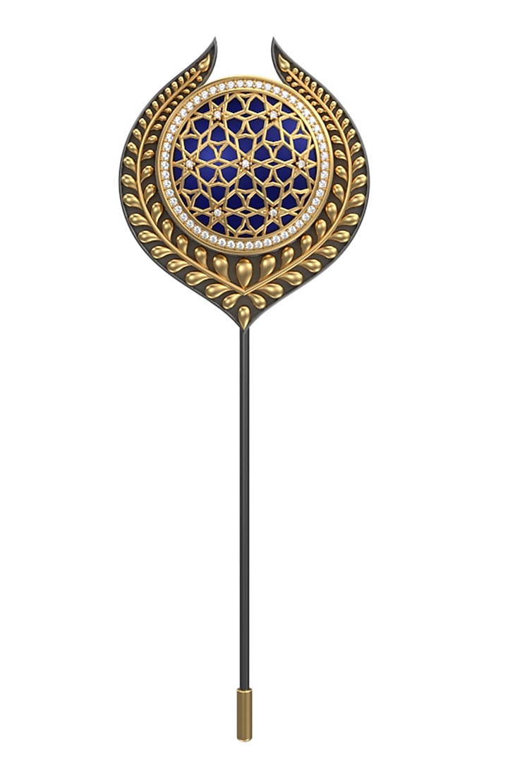 Gold Plated Blue CZ Diamond Handcrafted Lapel Pin by AJAH