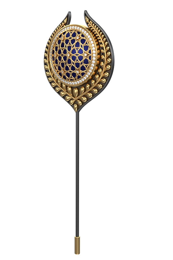 Gold Plated Blue CZ Diamond Handcrafted Lapel Pin by AJAH at Pernia's Pop Up Shop