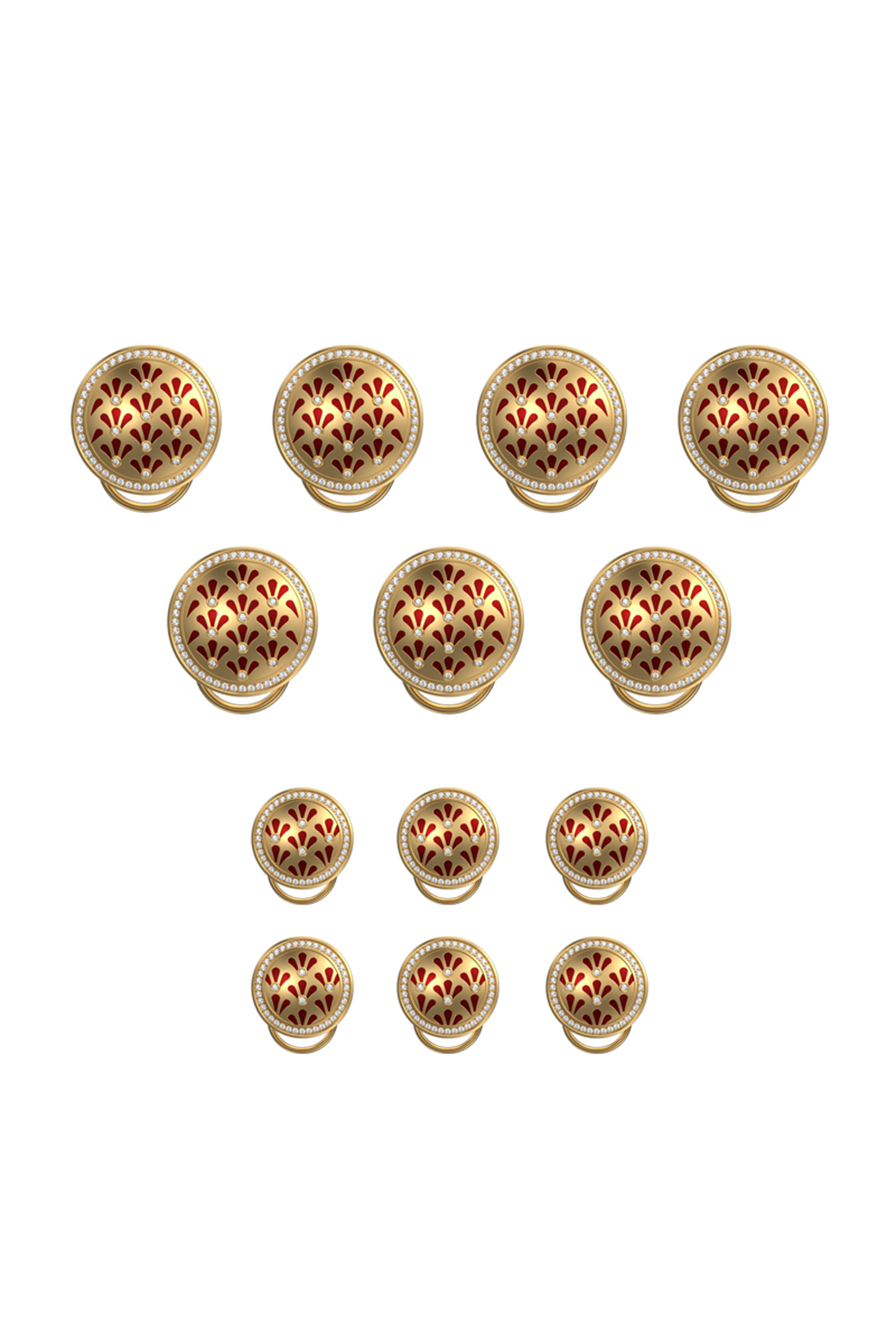 Gold Plated Red CZ Diamonds Handcrafted Enameled Buttons (Set of 13) by AJAH at Pernia's Pop Up Shop