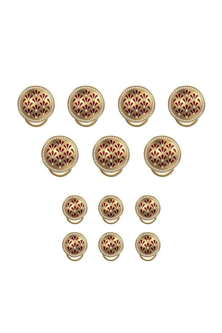 Gold Plated Red CZ Diamonds Handcrafted Enameled Buttons (Set of 13) by AJAH at Pernia's Pop Up Shop