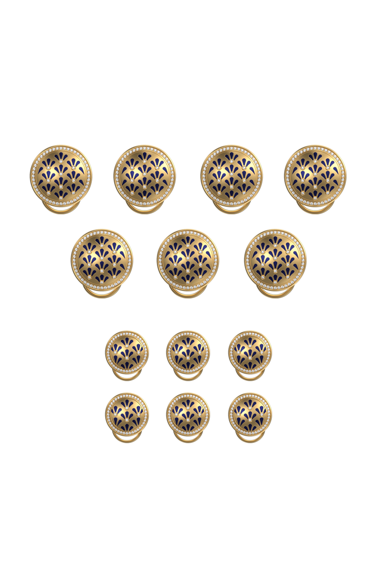 Gold Plated Blue CZ Diamonds Handcrafted Enameled Buttons (Set of 13) by AJAH at Pernia's Pop Up Shop