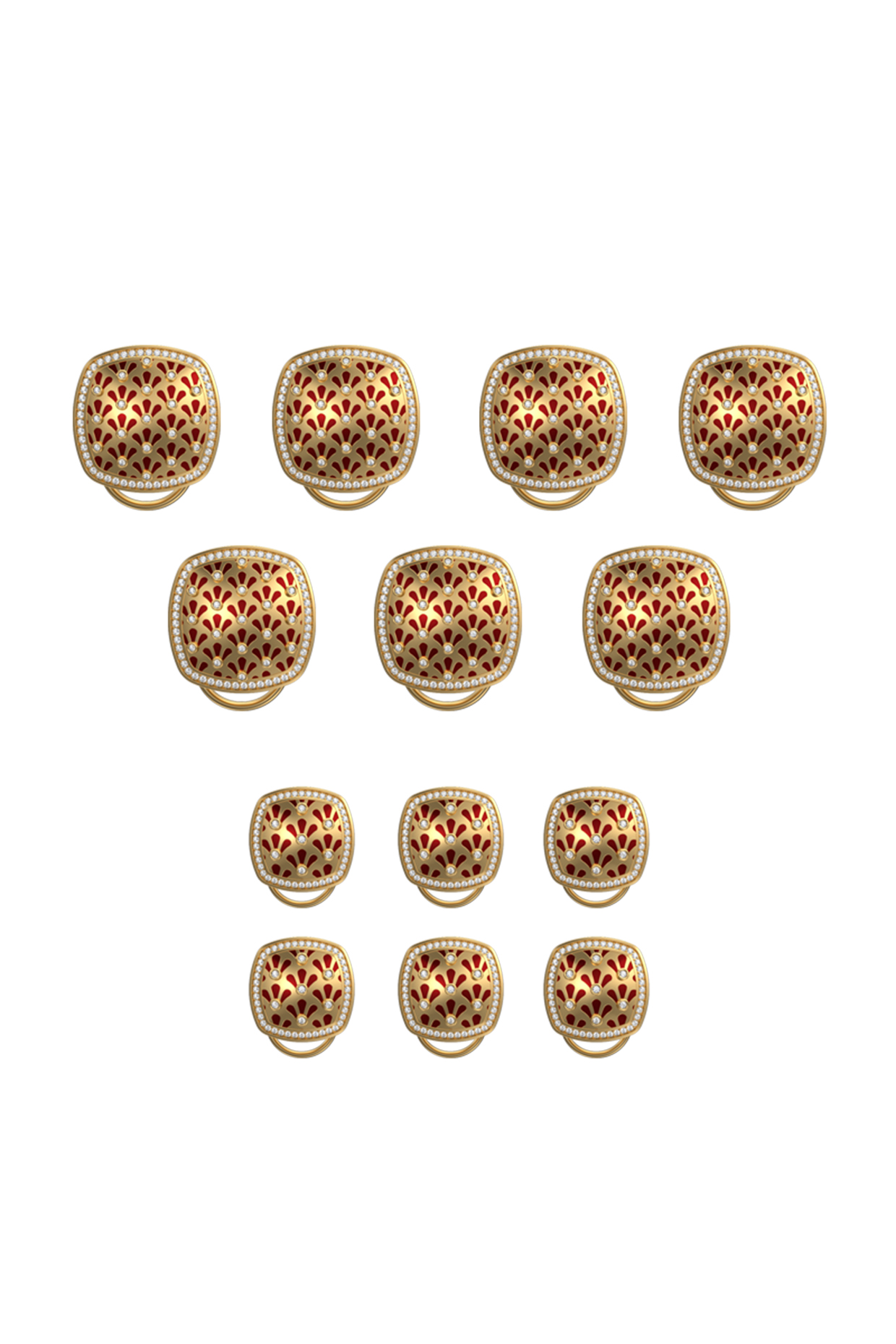 Gold Plated Red CZ Diamonds Handcrafted Enameled Buttons (Set of 13) by AJAH at Pernia's Pop Up Shop