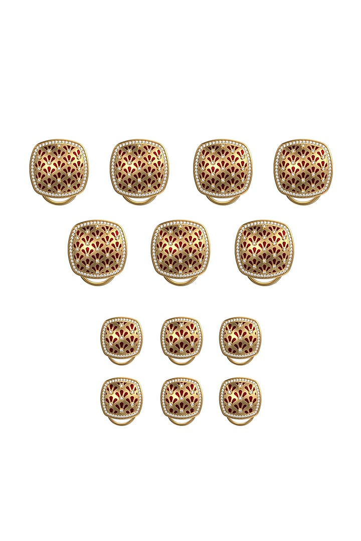 Gold Plated Red CZ Diamonds Handcrafted Enameled Buttons (Set of 13) by AJAH at Pernia's Pop Up Shop