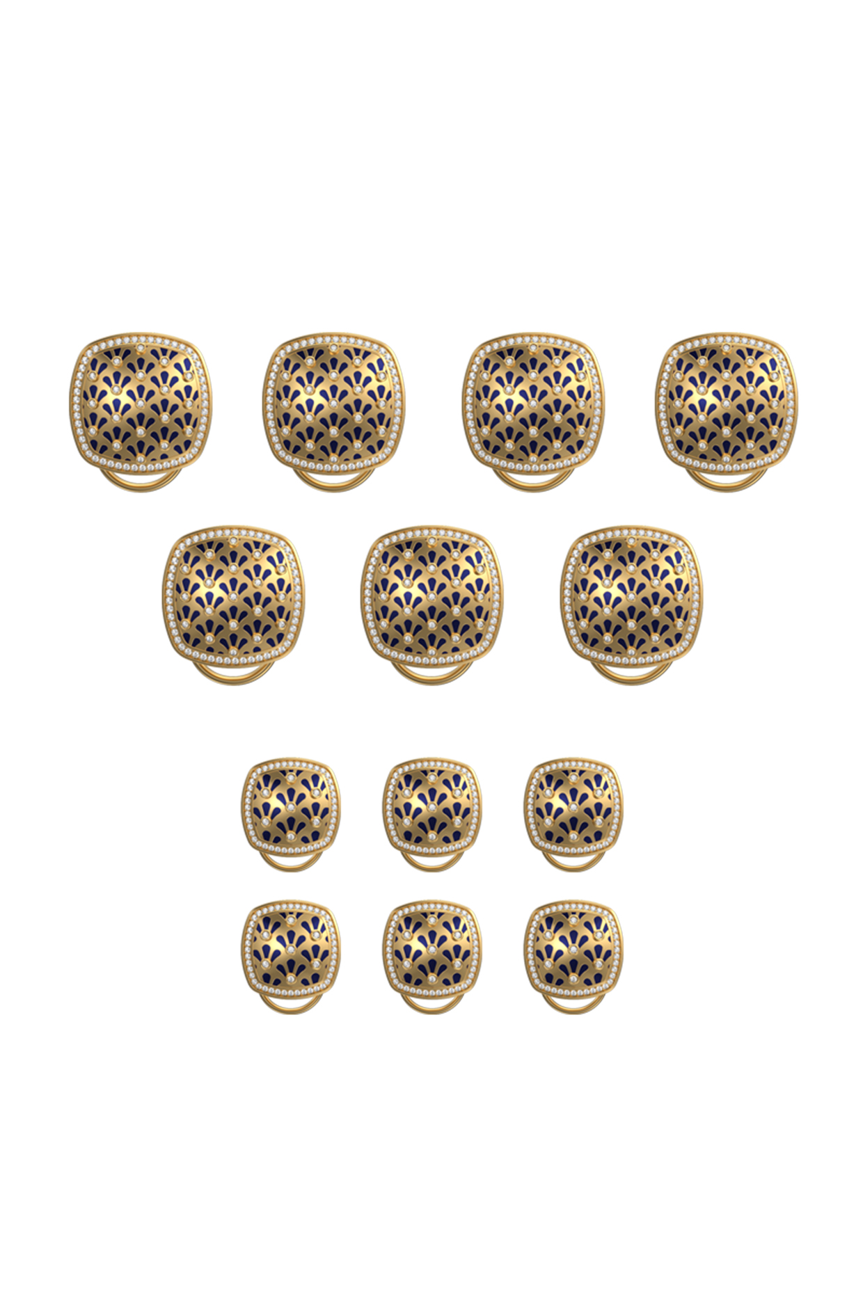 Gold Plated Blue CZ Diamonds Handcrafted Enameled Buttons (Set of 13) by AJAH at Pernia's Pop Up Shop