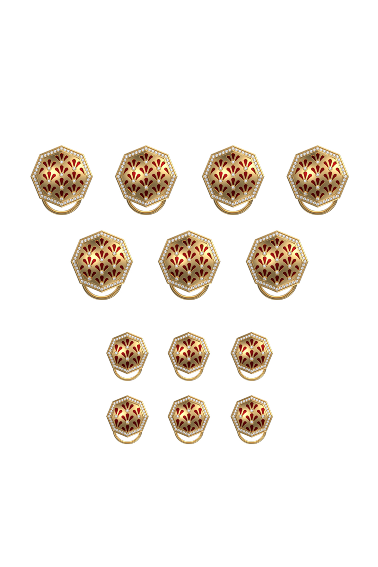 Gold Plated Red CZ Diamonds Handcrafted Enameled Buttons (Set of 13) by AJAH at Pernia's Pop Up Shop