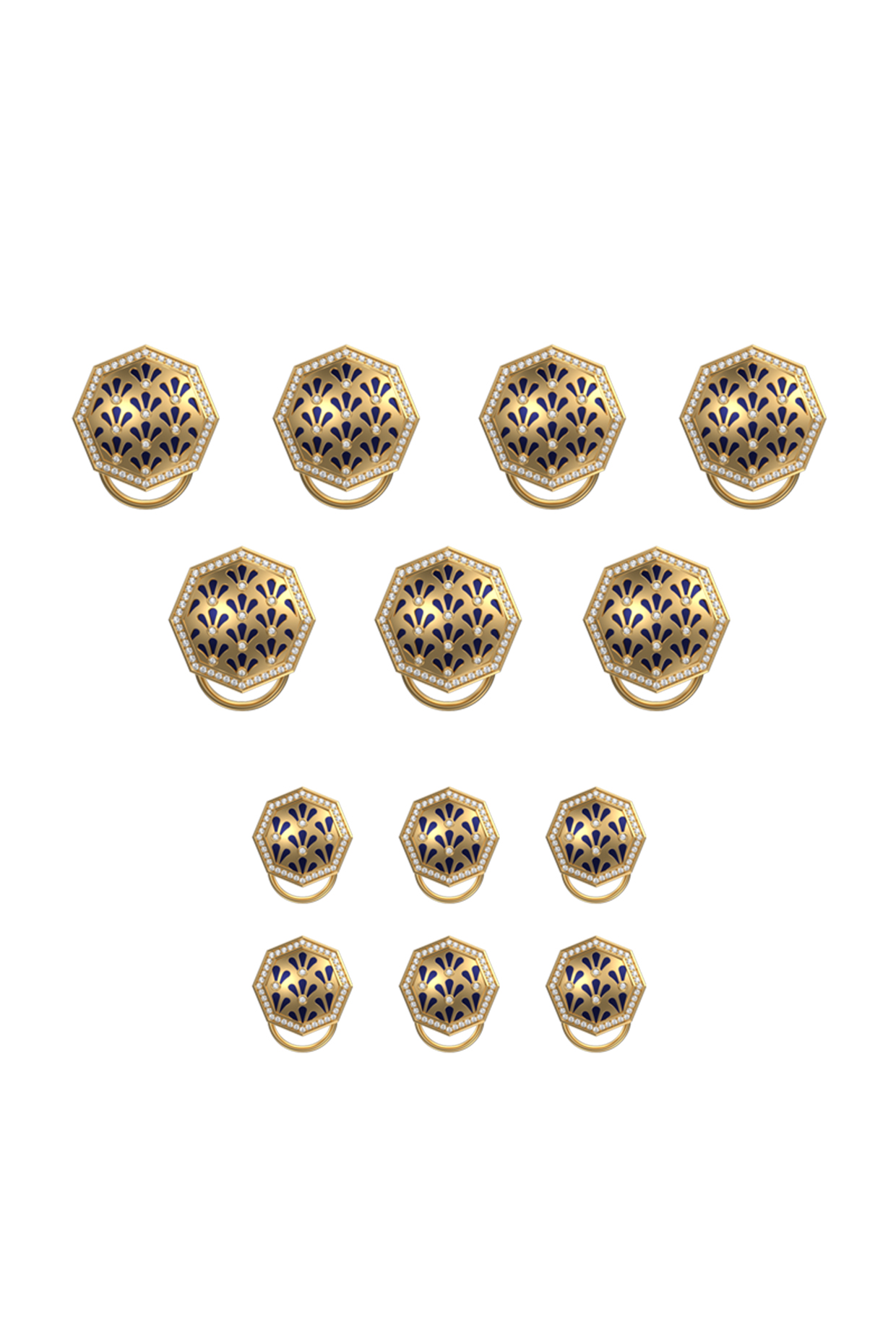 Gold Plated Blue CZ Diamonds Handcrafted Enameled Buttons (Set of 13) by AJAH at Pernia's Pop Up Shop
