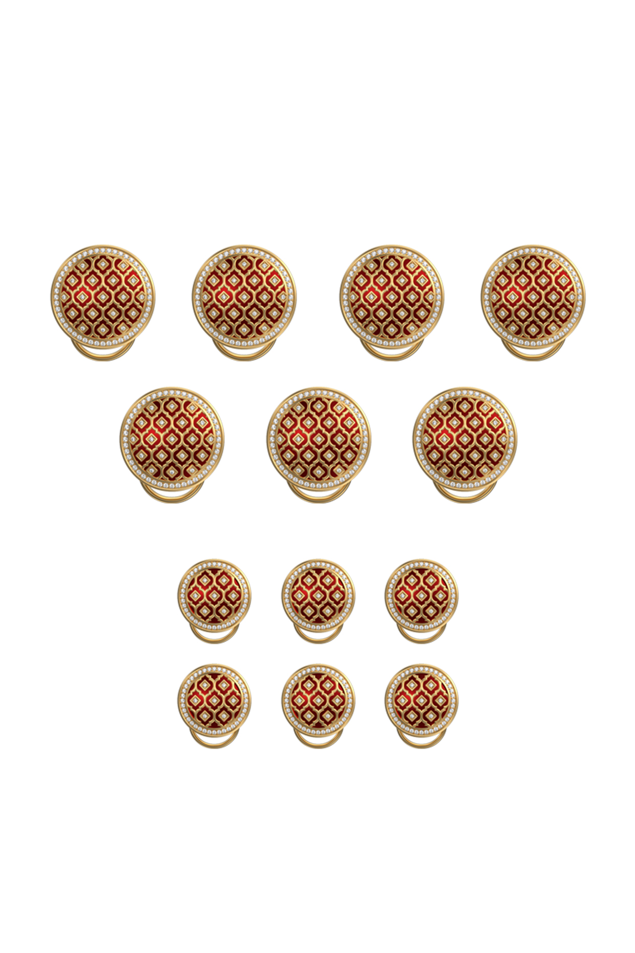 Gold Plated Red CZ Diamonds Handcrafted Enameled Buttons (Set of 13) by AJAH at Pernia's Pop Up Shop