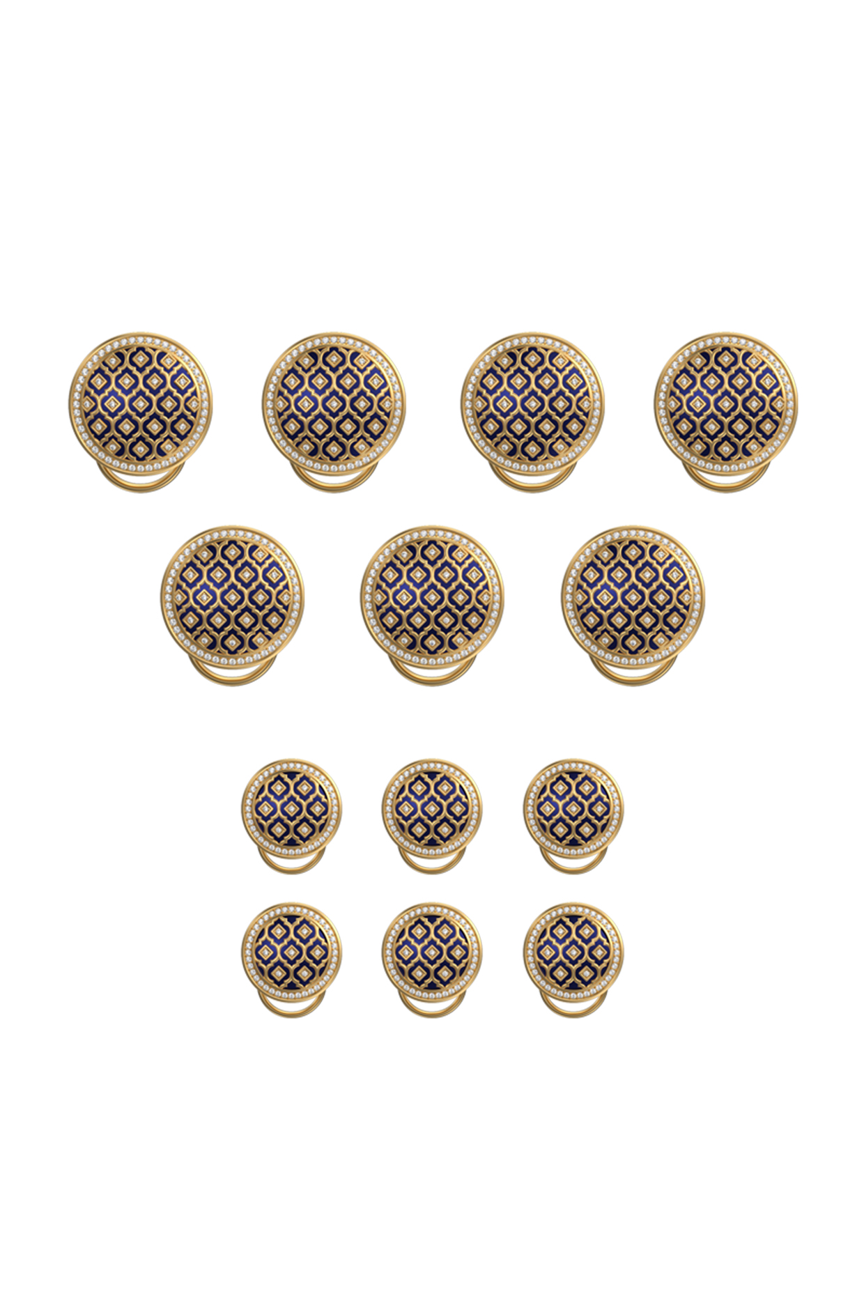 Gold Plated Blue CZ Diamonds Handcrafted Enameled Buttons (Set of 13) by AJAH at Pernia's Pop Up Shop
