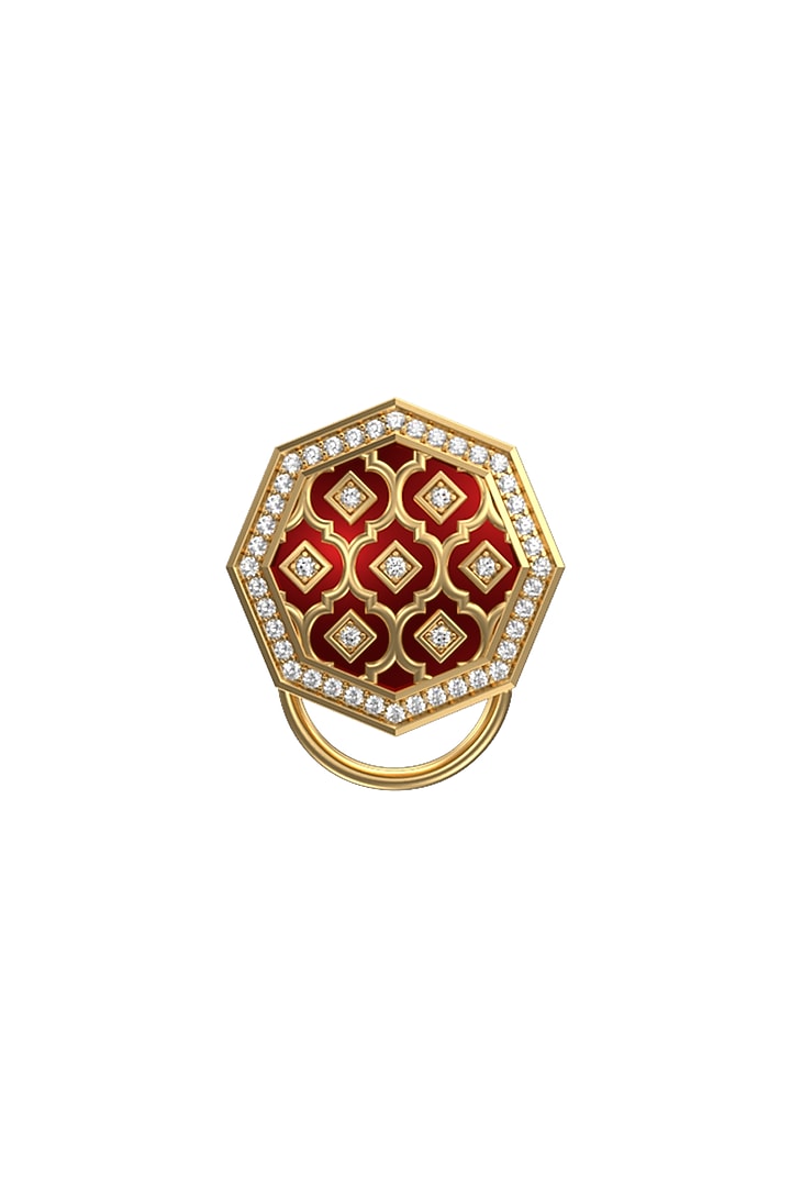Gold Plated Red CZ Diamonds Handcrafted Enameled Buttons (Set of 13) by AJAH at Pernia's Pop Up Shop