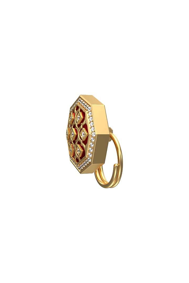 Gold Plated Red CZ Diamonds Handcrafted Enameled Buttons (Set of 13) by AJAH at Pernia's Pop Up Shop