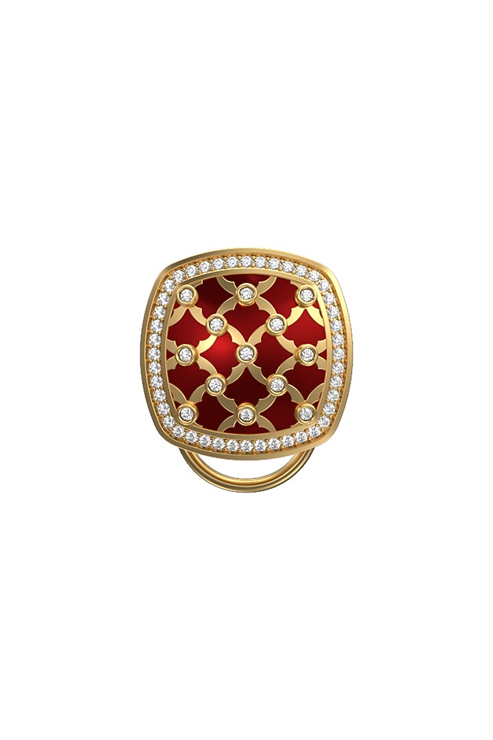Gold Plated Red CZ Diamonds Handcrafted Enameled Buttons (Set of 13) by AJAH at Pernia's Pop Up Shop