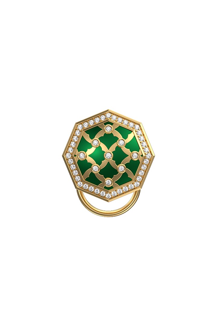 Gold Plated Green CZ Diamonds Handcrafted Enameled Buttons (Set of 13) by AJAH at Pernia's Pop Up Shop