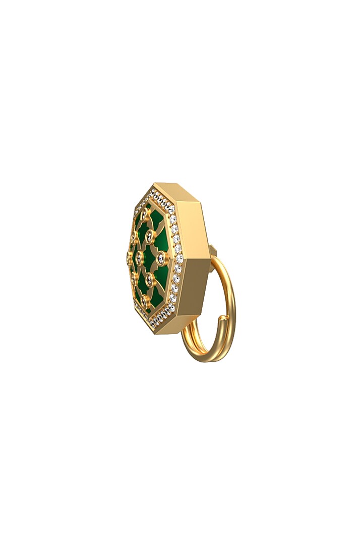 Gold Plated Green CZ Diamonds Handcrafted Enameled Buttons (Set of 13) by AJAH at Pernia's Pop Up Shop