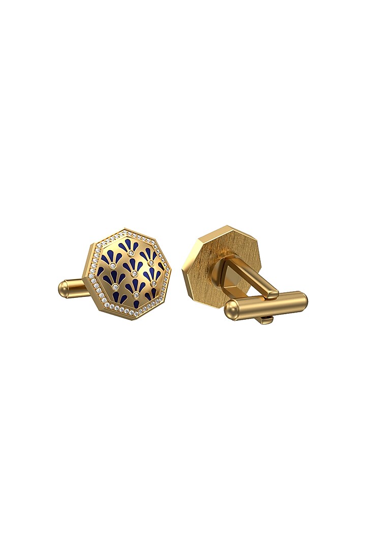 Gold Plated Blue CZ Diamonds Handcrafted Enameled Cufflinks by AJAH at Pernia's Pop Up Shop