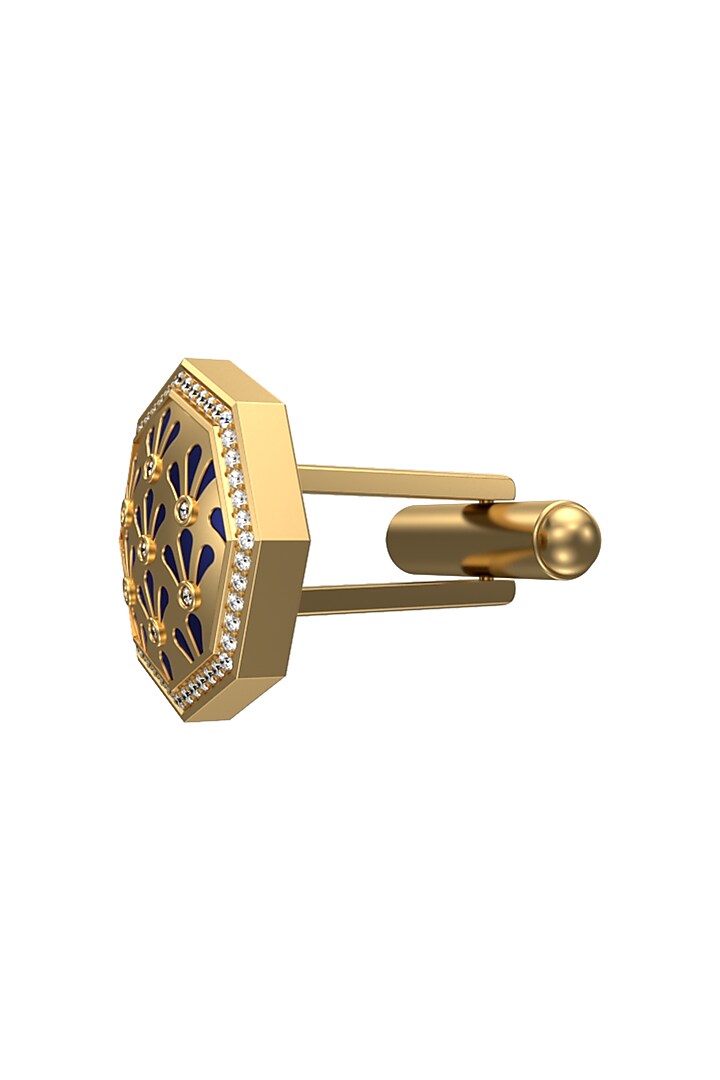 Gold Plated Blue CZ Diamonds Handcrafted Enameled Cufflinks by AJAH at Pernia's Pop Up Shop
