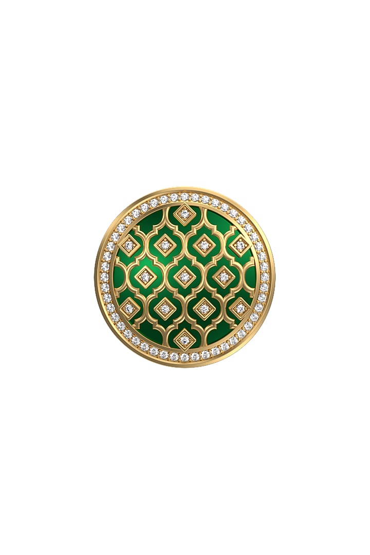 Gold Plated Green CZ Diamonds Handcrafted Enameled Cufflinks by AJAH at Pernia's Pop Up Shop
