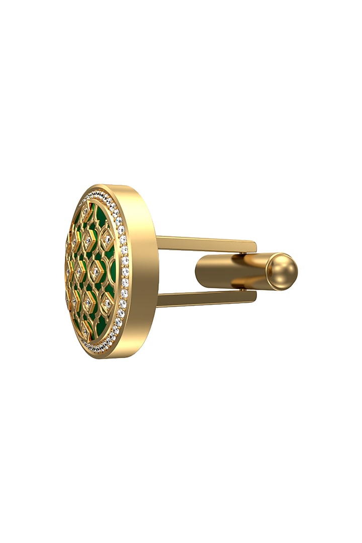 Gold Plated Green CZ Diamonds Handcrafted Enameled Cufflinks by AJAH at Pernia's Pop Up Shop