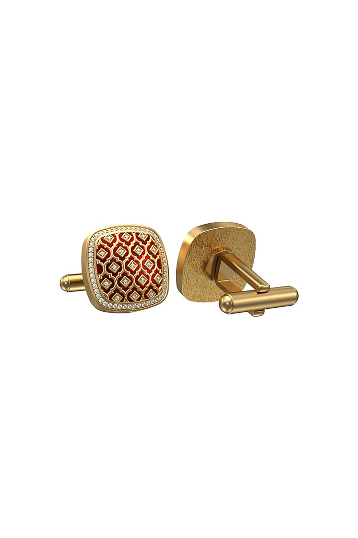 Gold Plated Red CZ Diamonds Handcrafted Enameled Cufflinks by AJAH at Pernia's Pop Up Shop