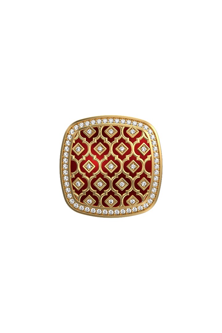Gold Plated Red CZ Diamonds Handcrafted Enameled Cufflinks by AJAH at Pernia's Pop Up Shop