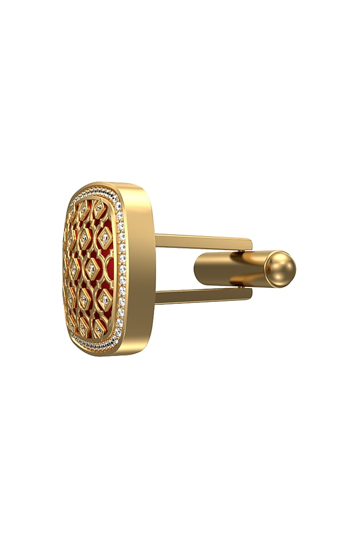 Gold Plated Red CZ Diamonds Handcrafted Enameled Cufflinks by AJAH at Pernia's Pop Up Shop